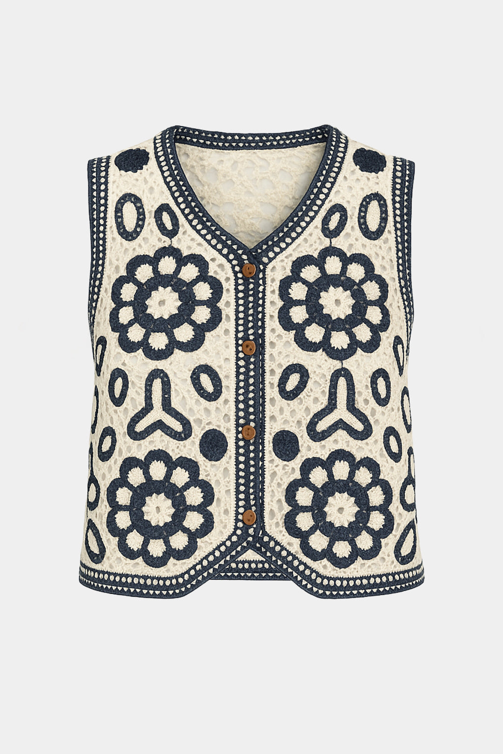 Button Up Cropped Crochet Vest