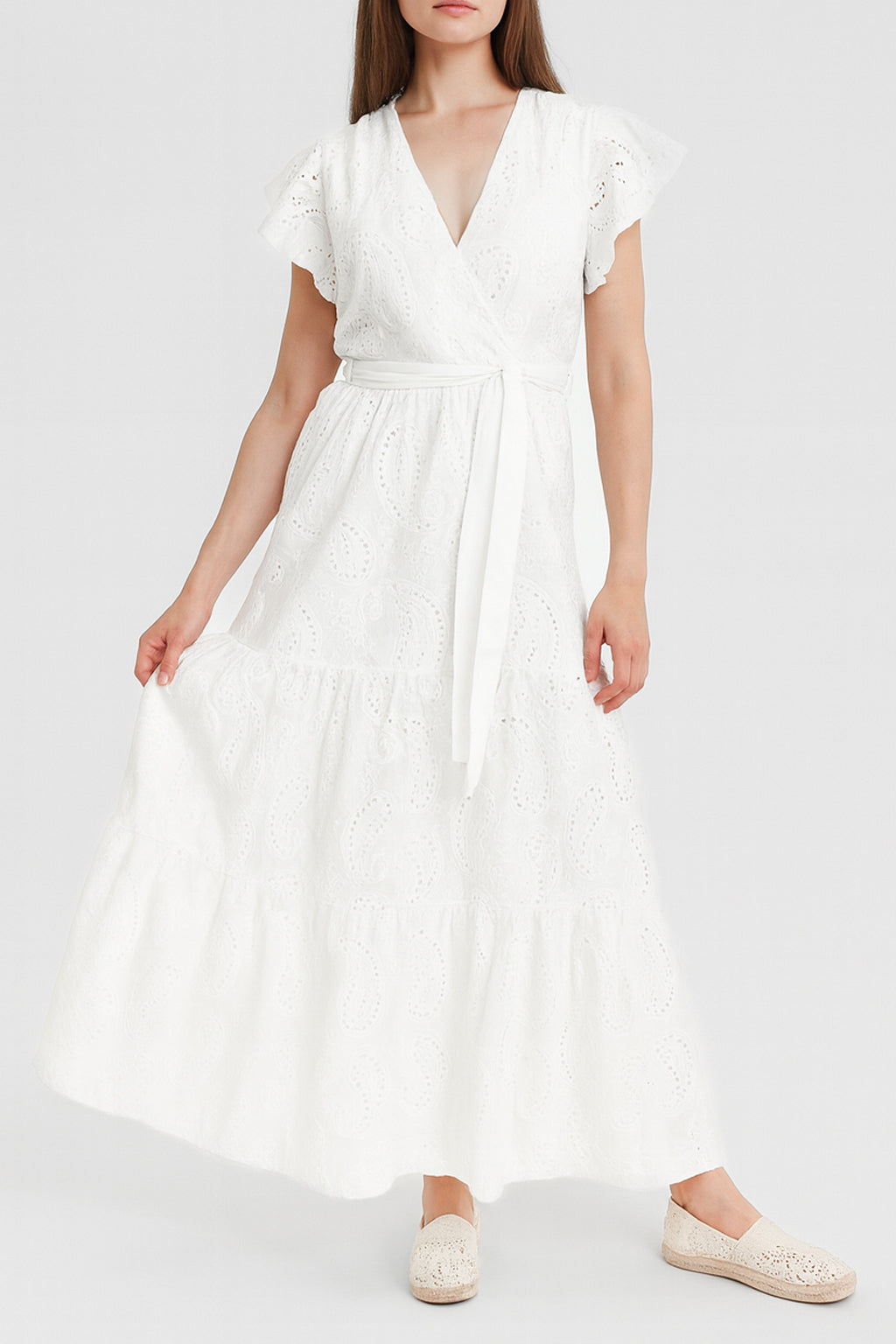 Anglaise Frill Sleeve Cotton Maxi Dress