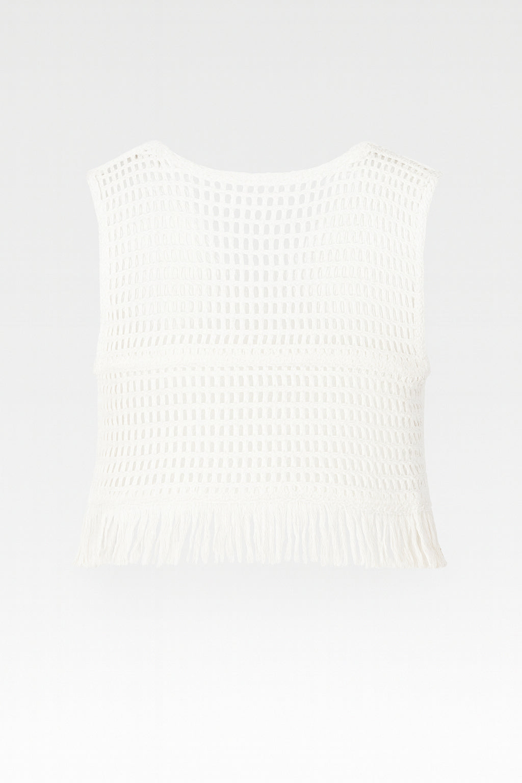 Button Up Cropped Crochet Tassle Vest