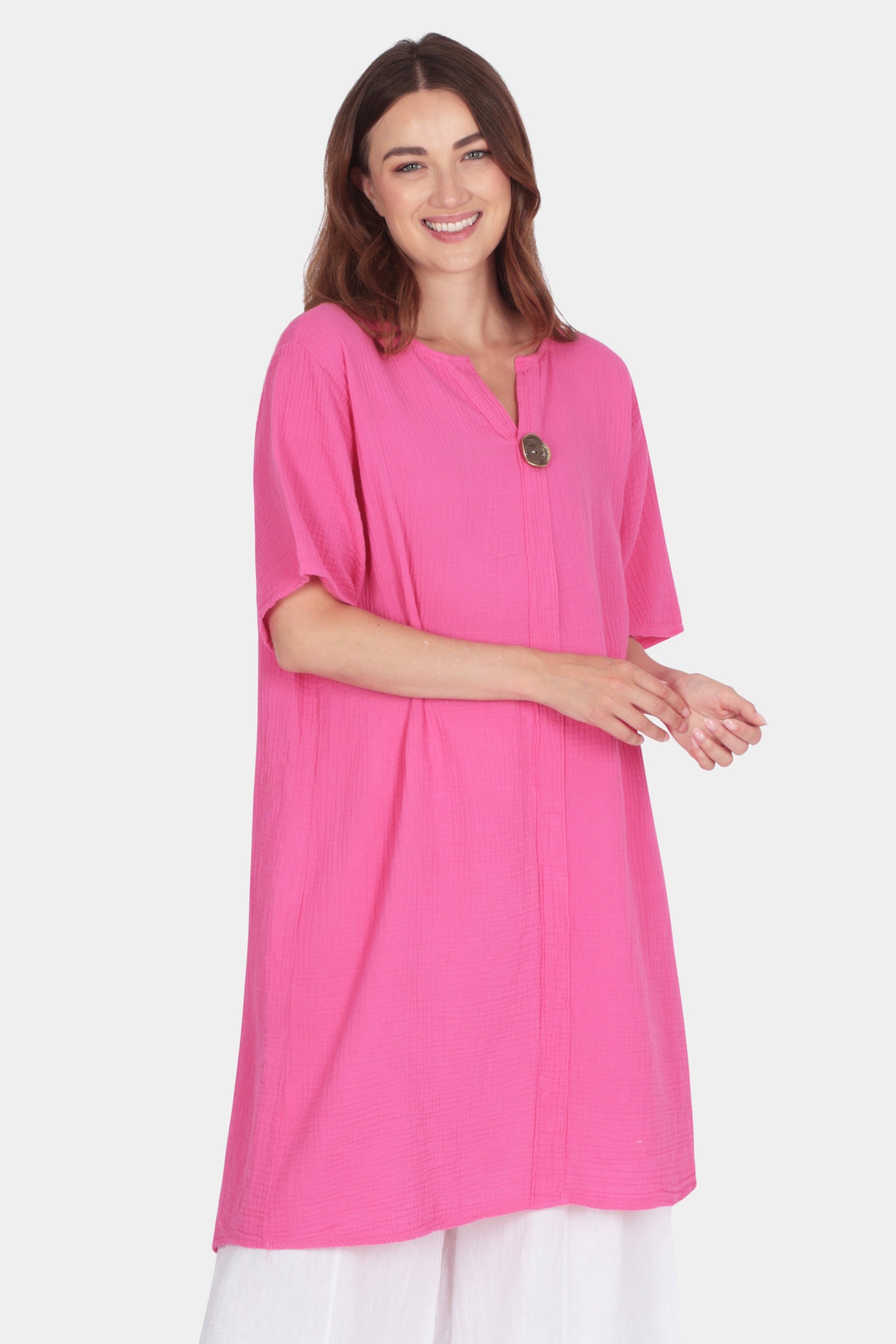 Italian Textured Cotton Notch Neck Tunic Dress – Letters from Florence