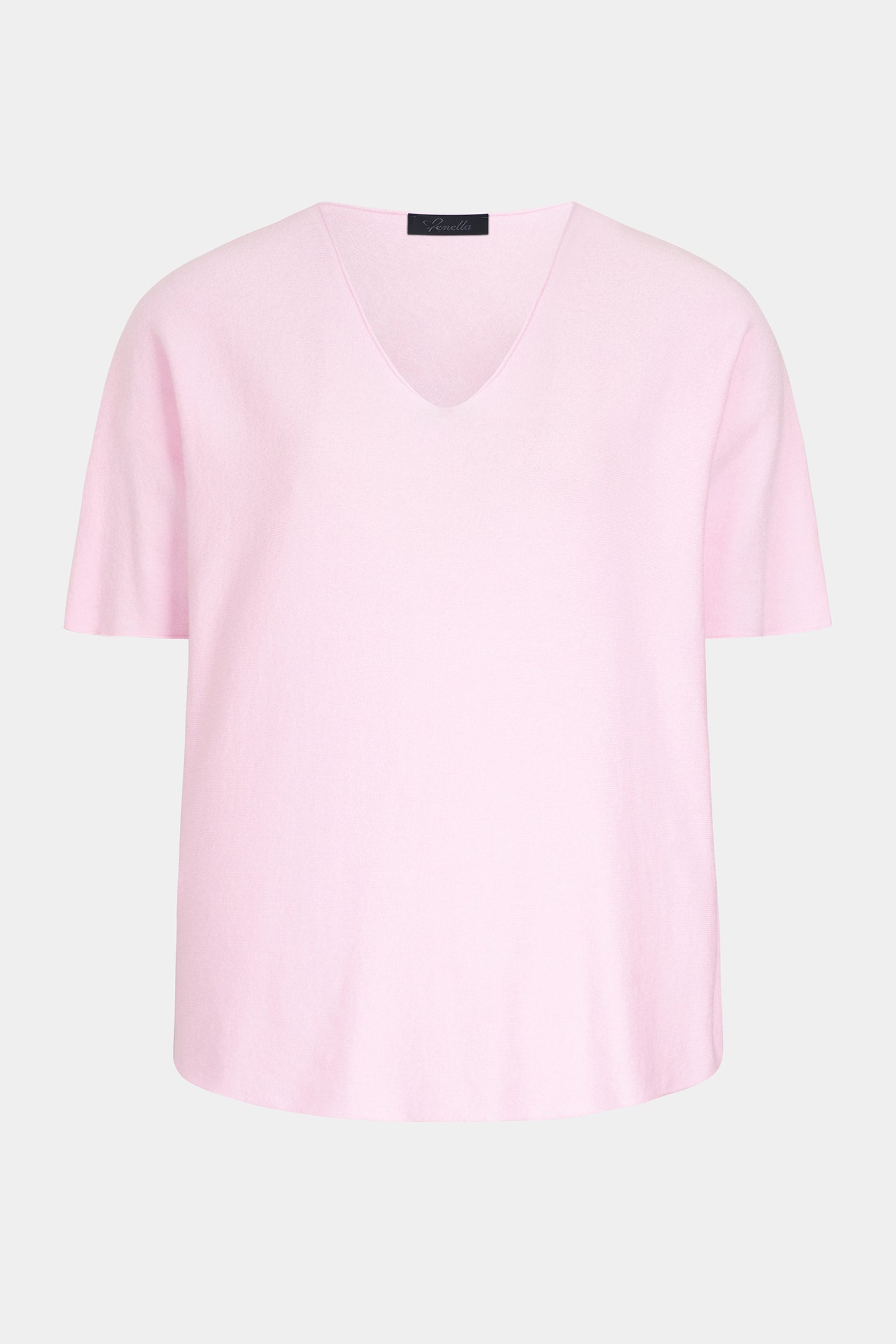 Soft fine knit summer short sleeve jumper top with v neck in rose - by Fenella, Women's Italian Clothing