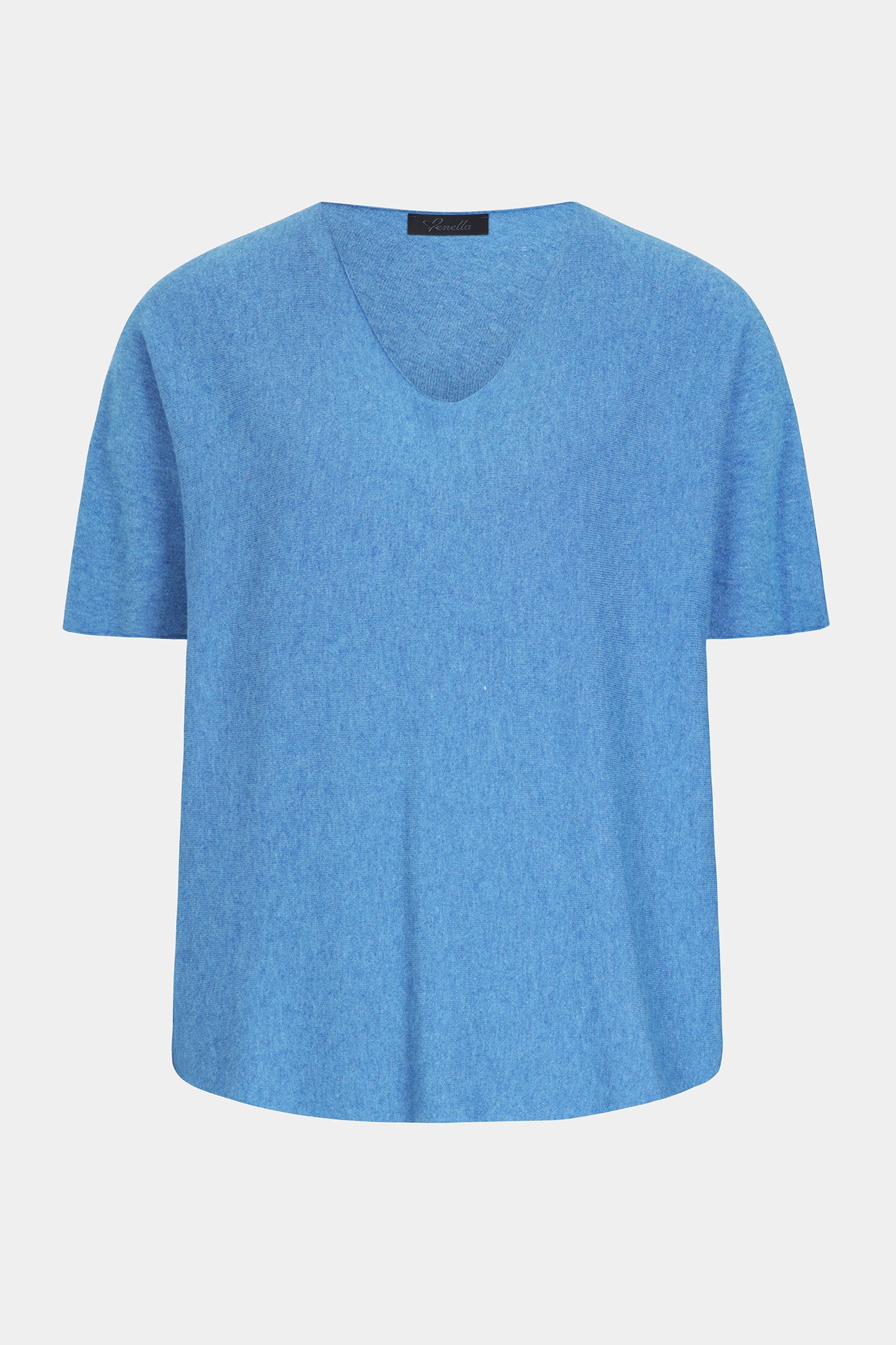 Soft fine knit summer short sleeve jumper top with v neck in marine blue - by Fenella, Women's Italian Clothing