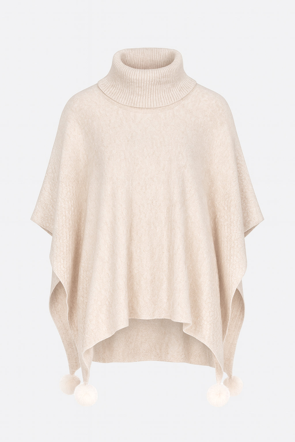 Cowl Neck Knit Pom-Pom Poncho