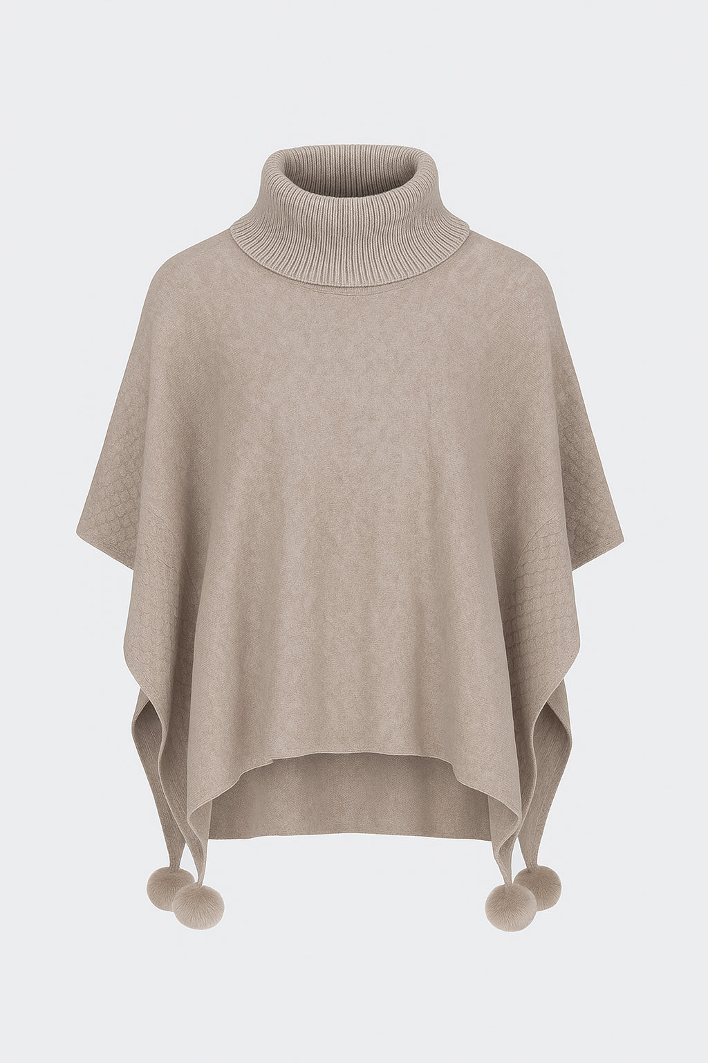 Cowl Neck Knit Pom-Pom Poncho