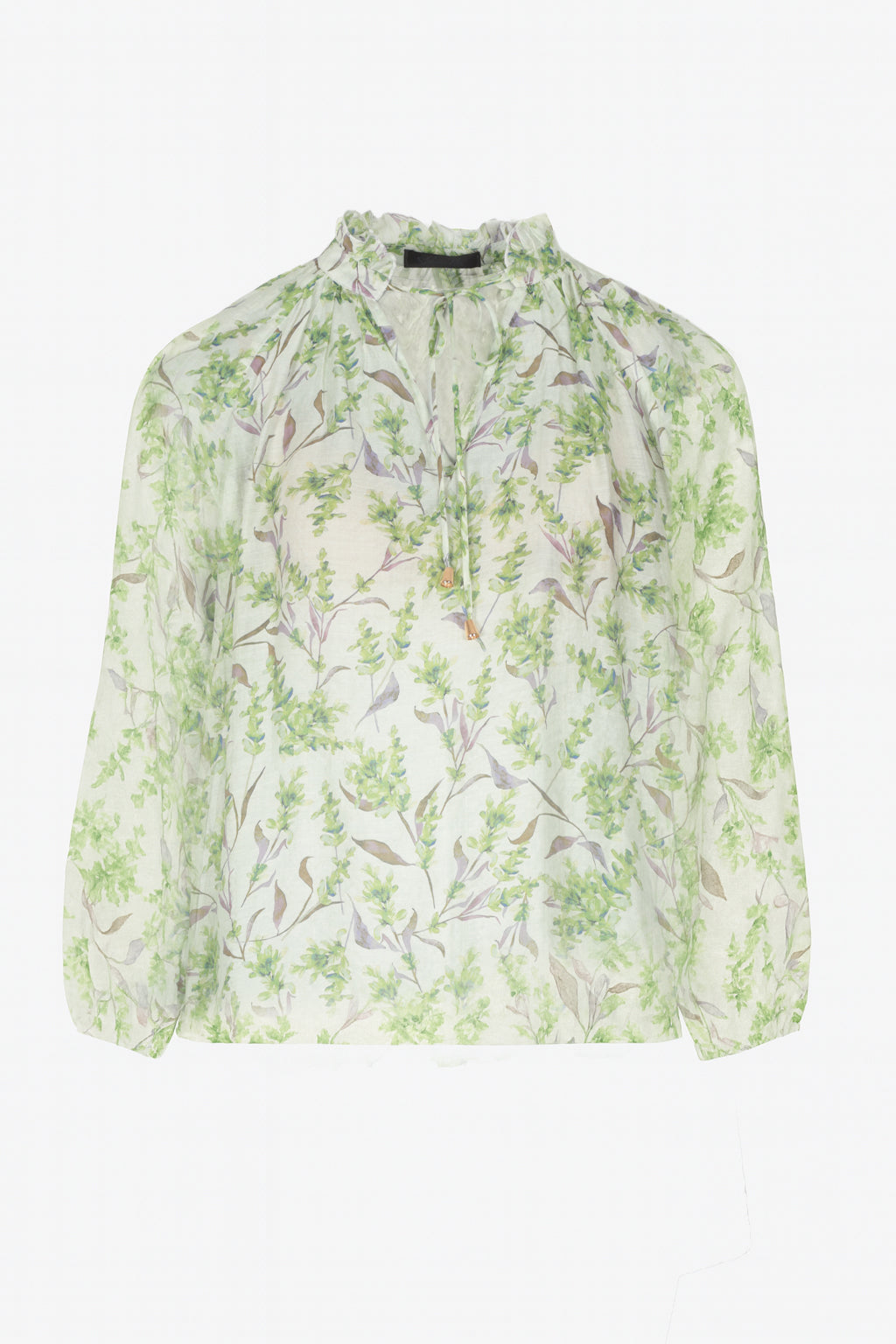 Frill Neck Botanical Leaf Blouse