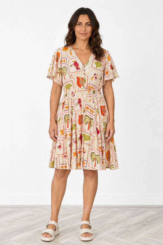 Shirred Waist Tea Dress