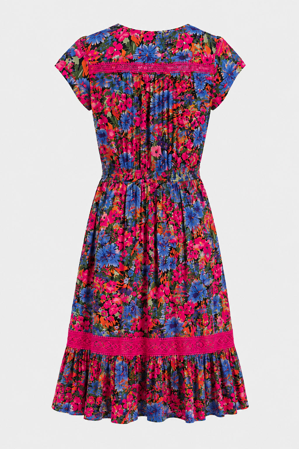 Lace Trim Button Front Mini Dress