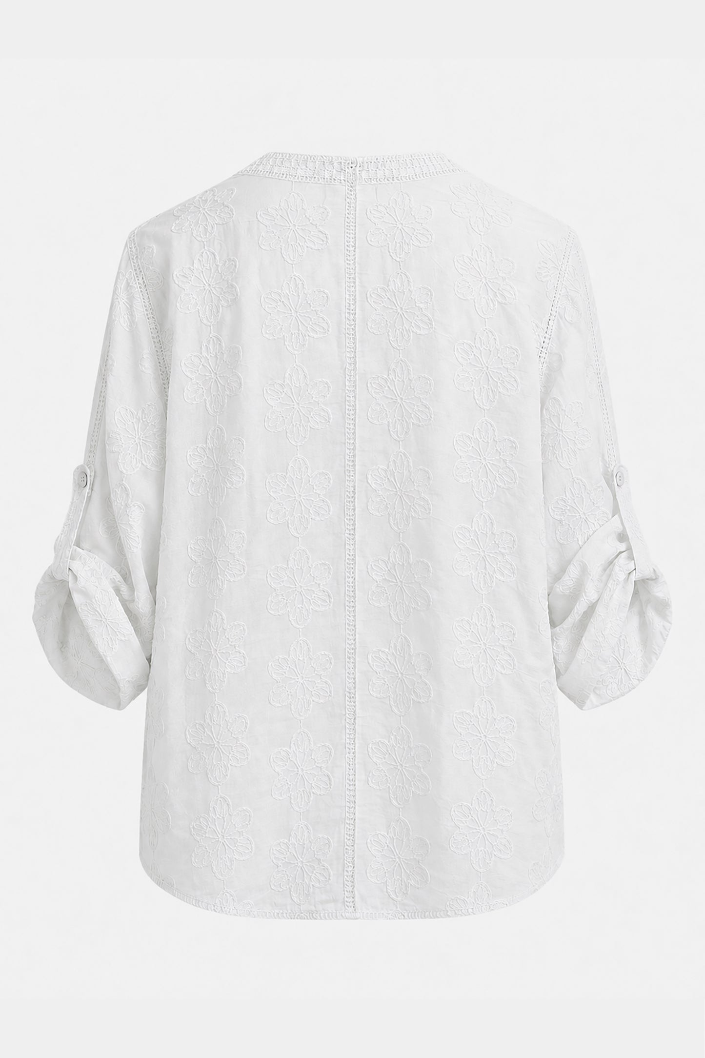 Cotton Embroidered Roll Sleeve Shirt