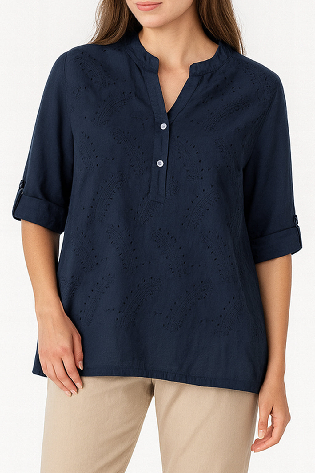 Leaf Embroidered Cotton Blouse