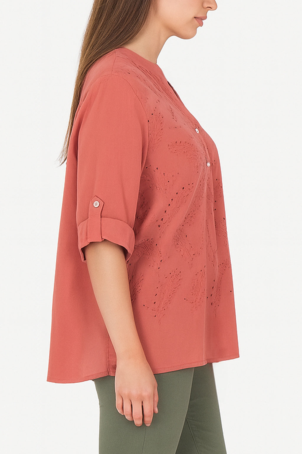 Leaf Embroidered Cotton Blouse