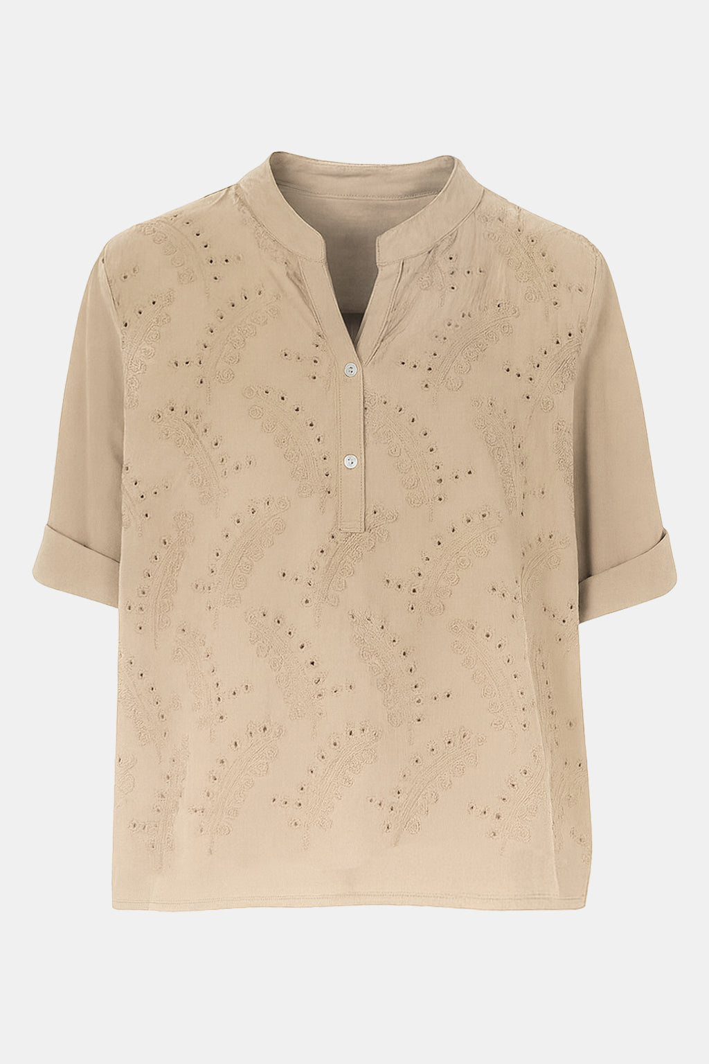 Leaf Embroidered Cotton Blouse