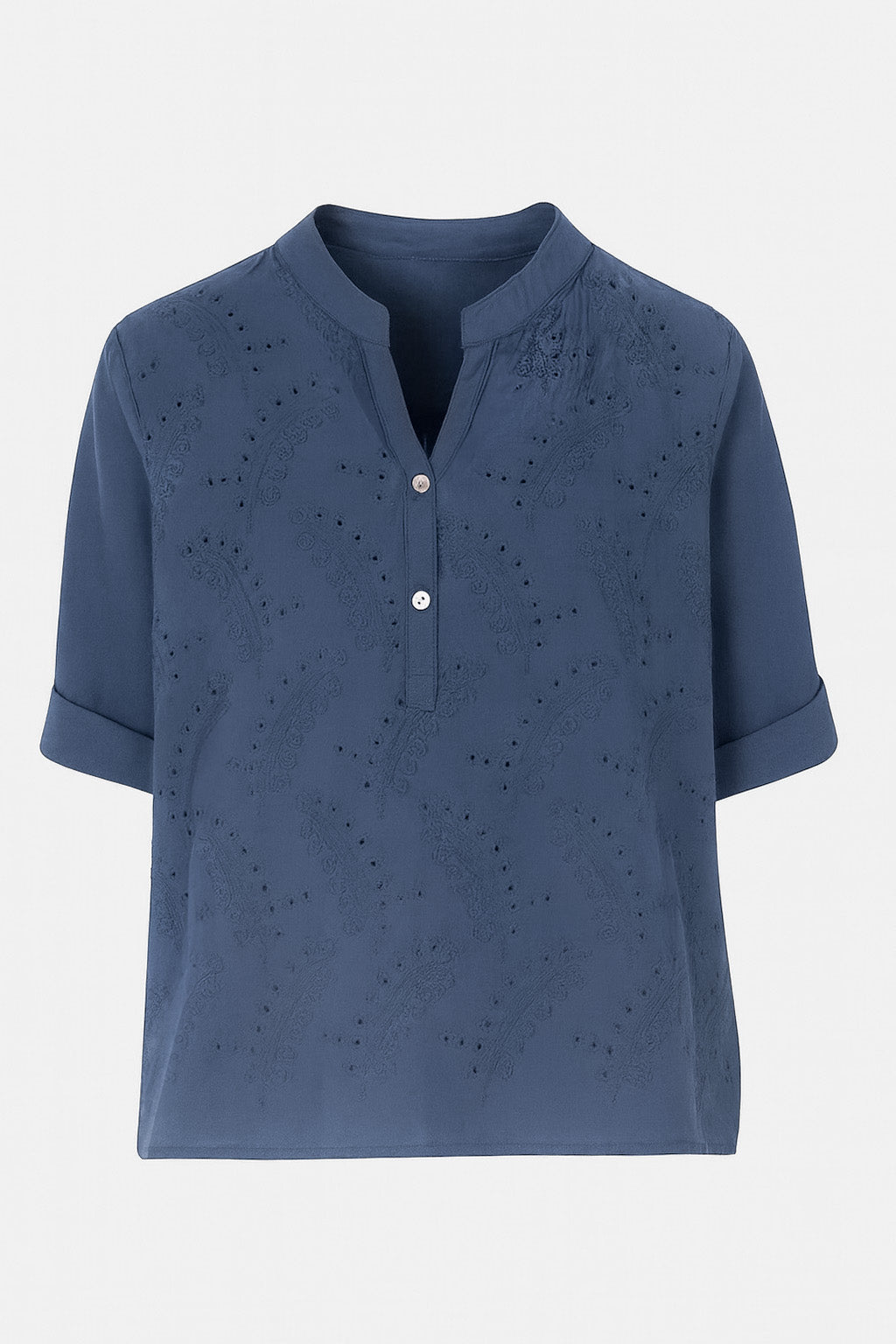 Leaf Embroidered Cotton Blouse