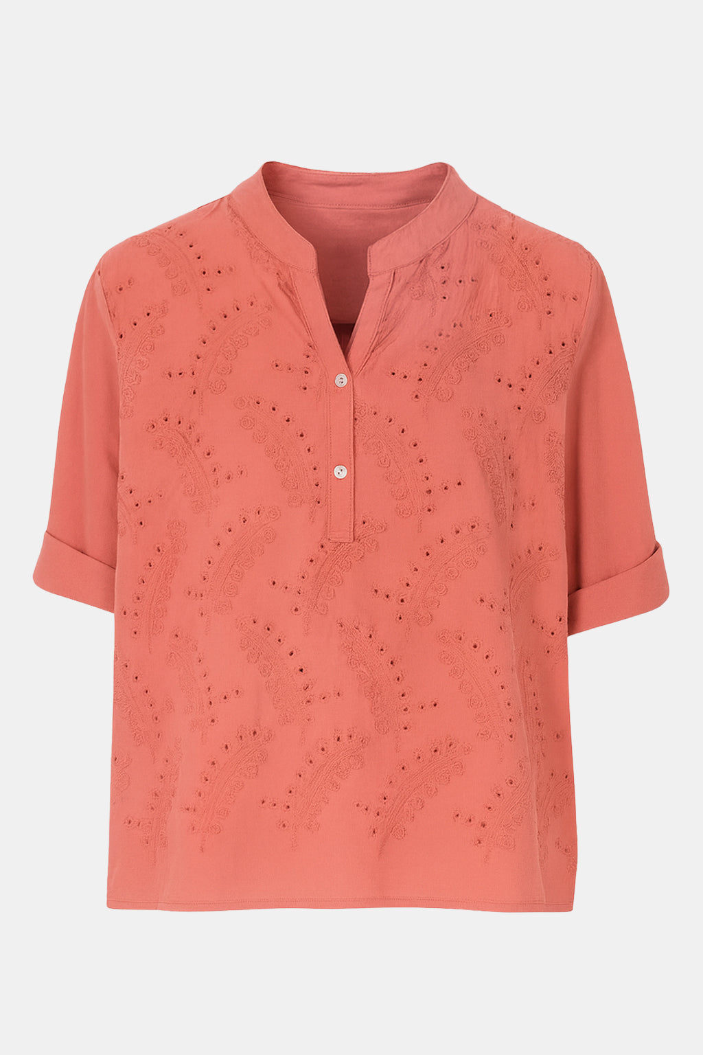 Leaf Embroidered Cotton Blouse