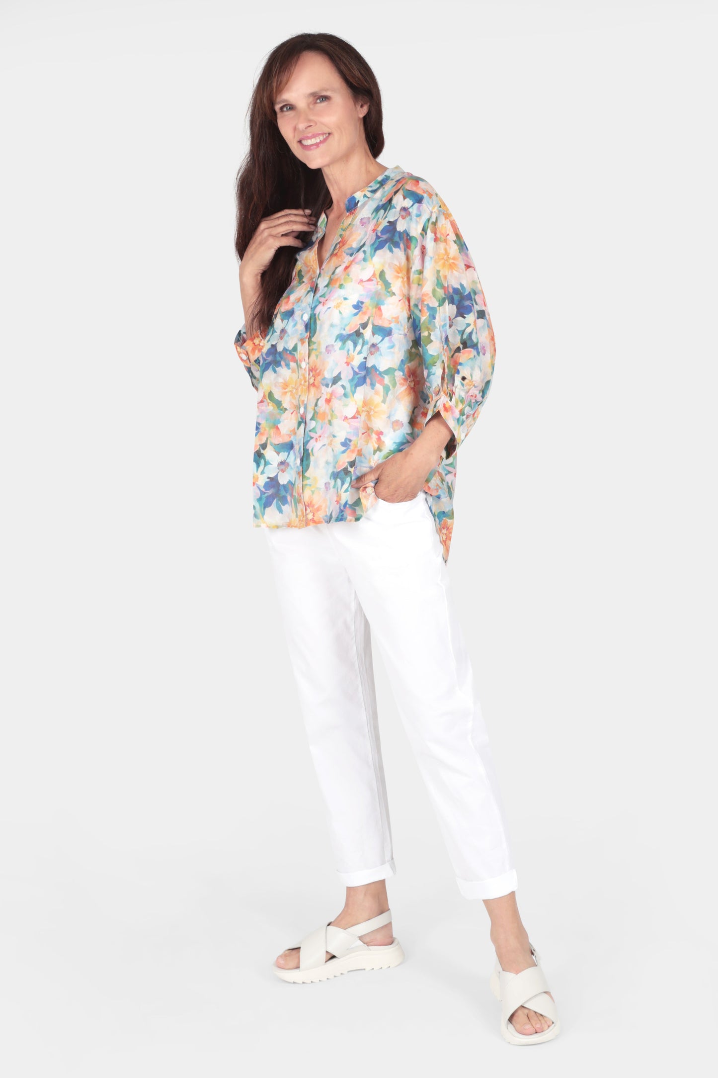 Button Back Printed Blouse