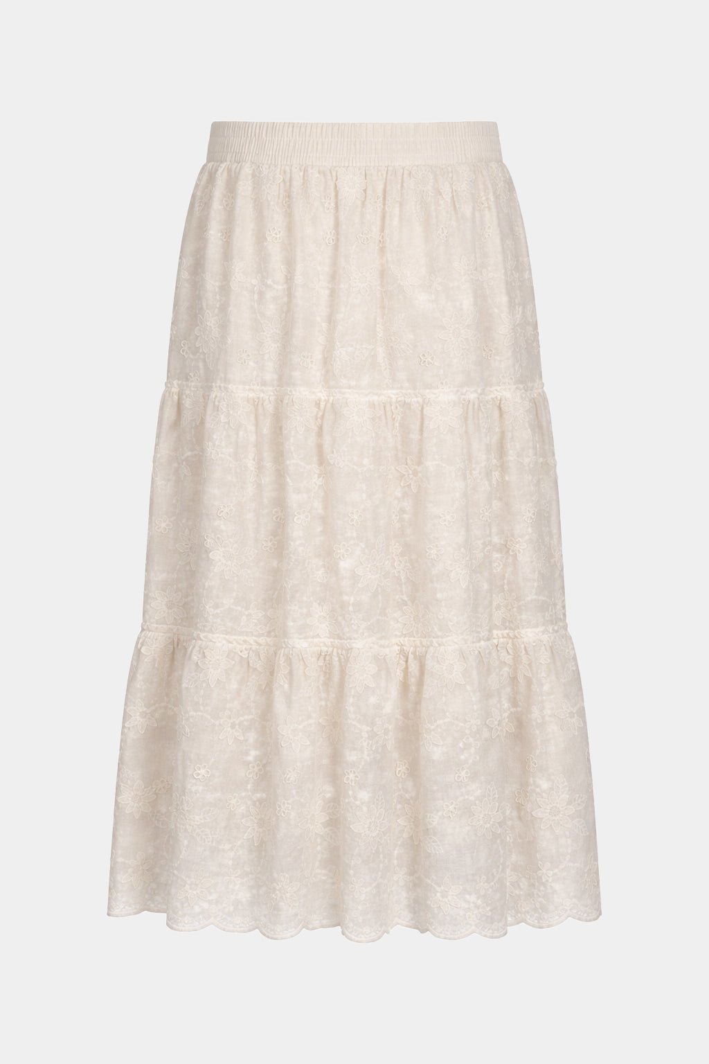 Floral Appliqué Tiered Cotton Skirt