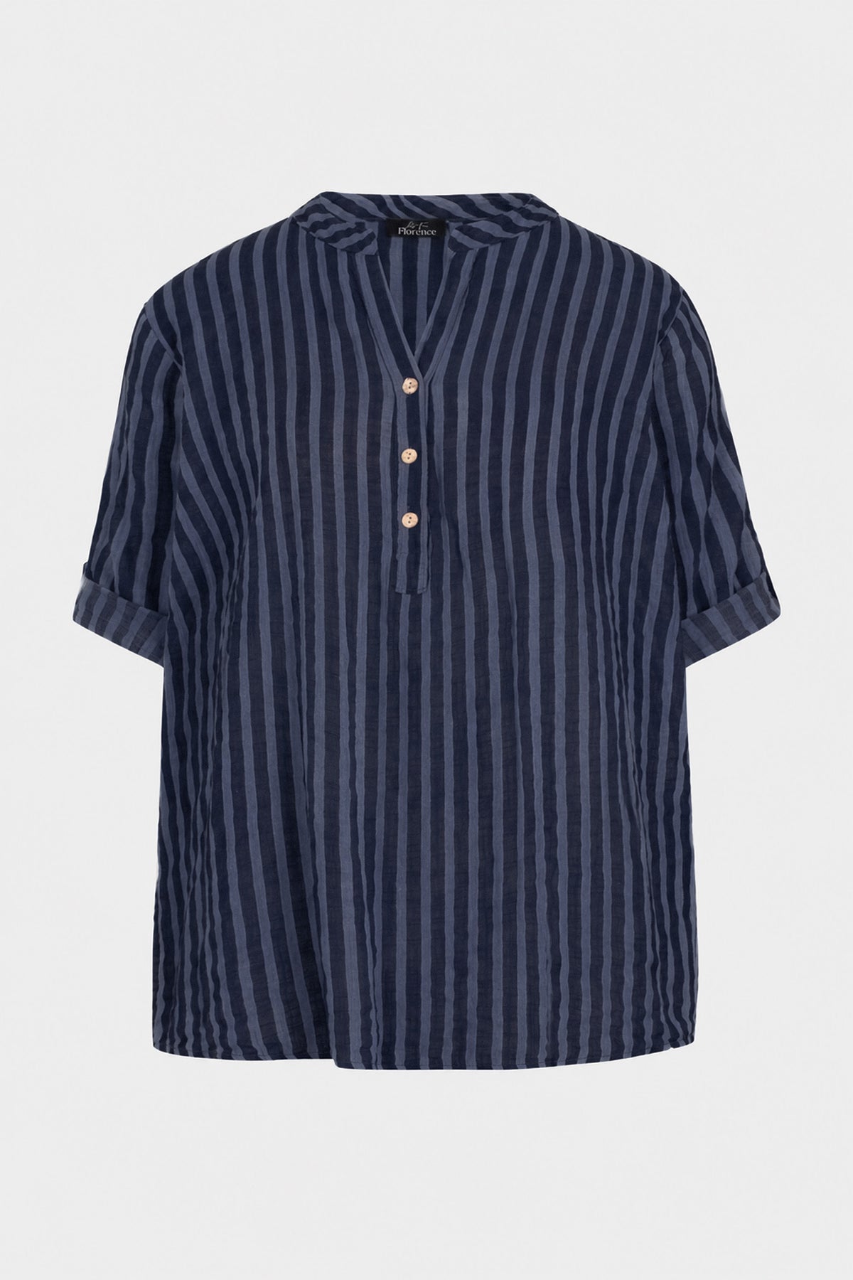 Cotton Stripe Henley Blouse