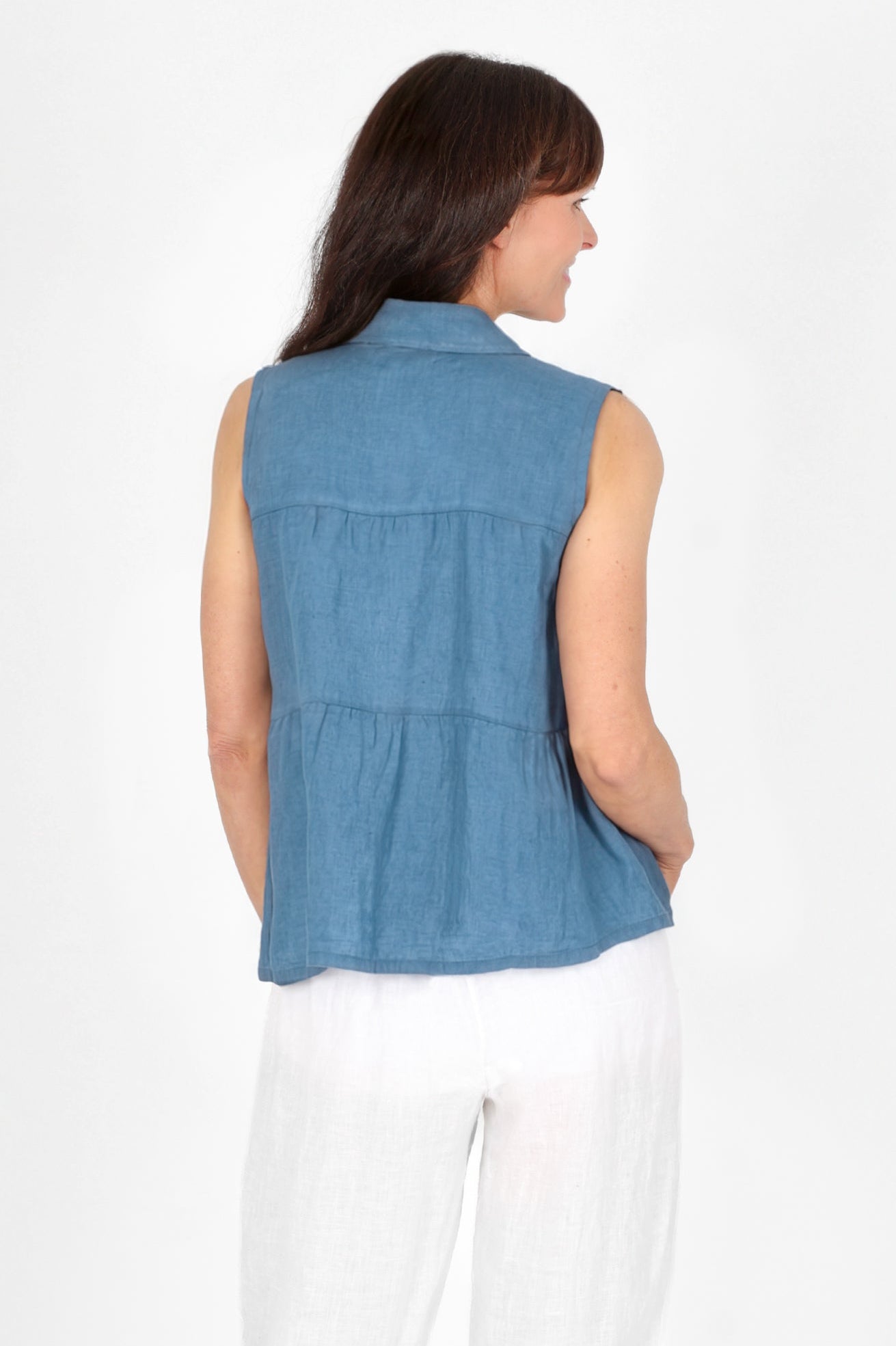 Tiered Sleeveless Linen Shirt