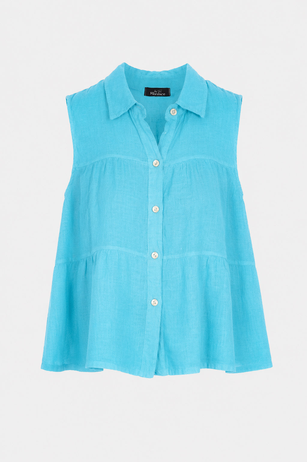 Tiered Sleeveless Linen Shirt