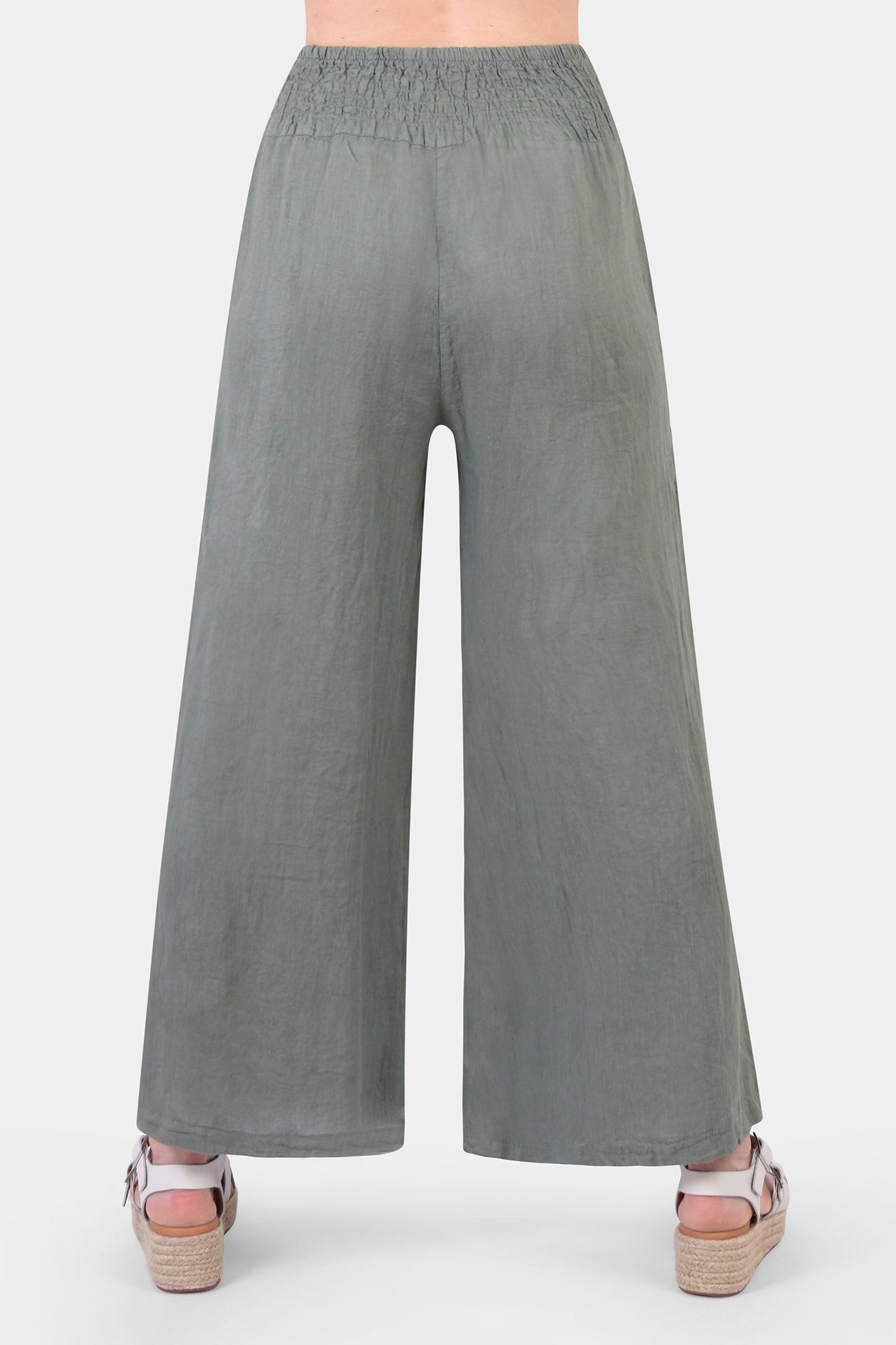 Shirred Waist Linen Trouser