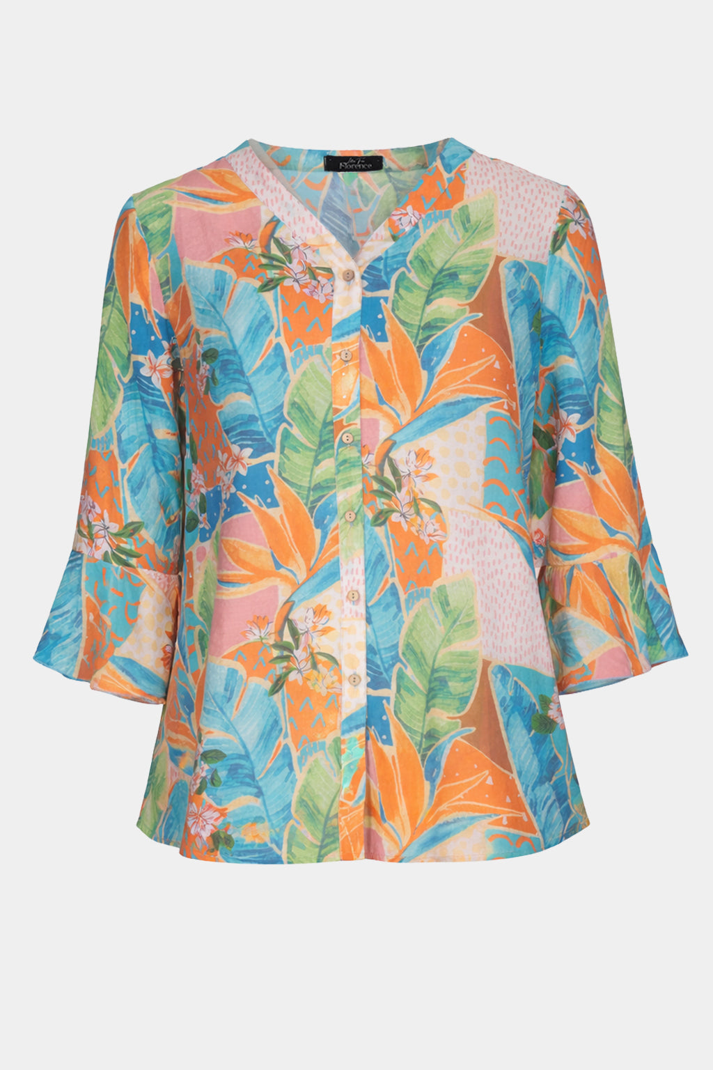 Tropical Art Print Bell Sleeve Shirt