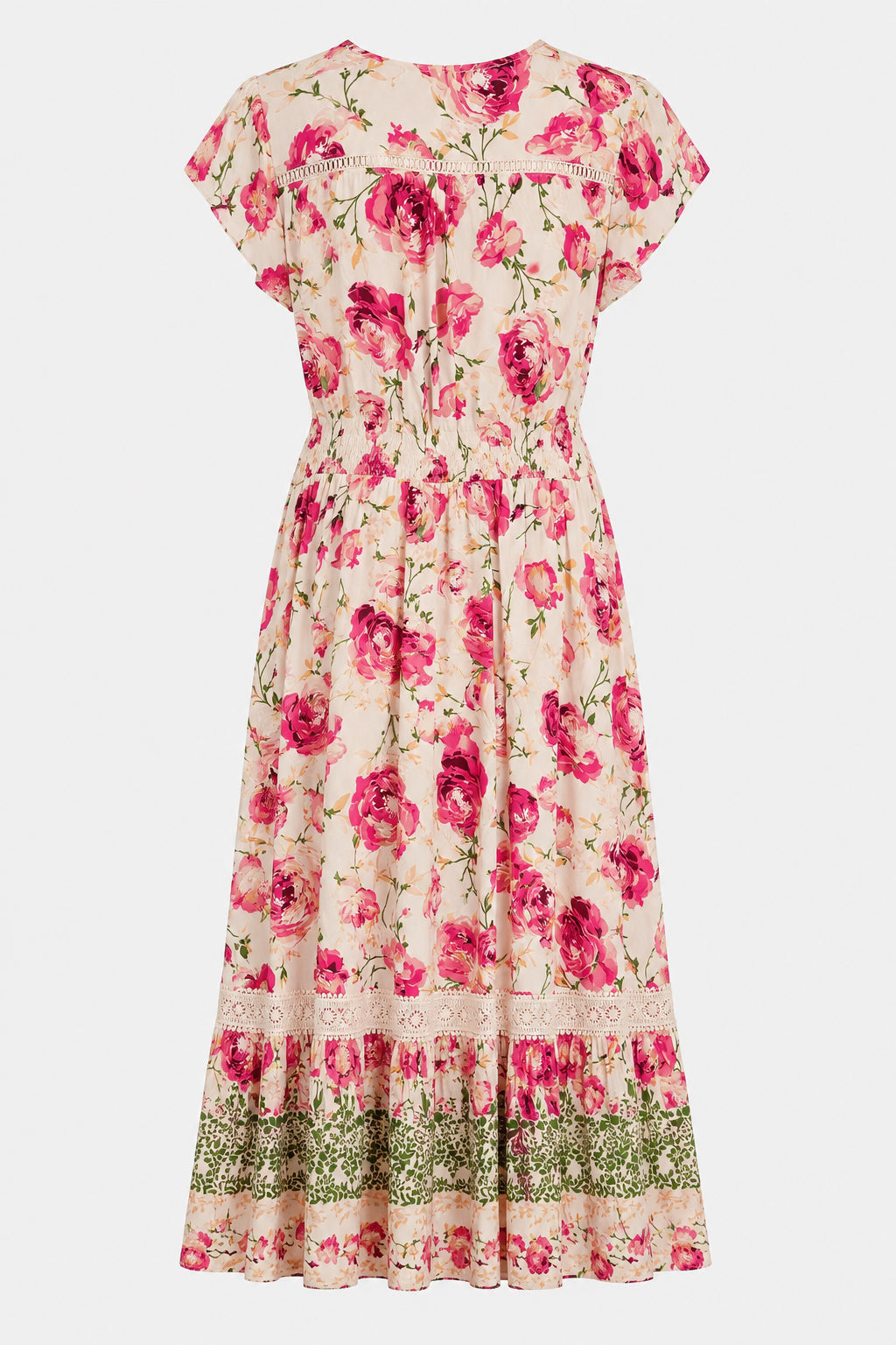 Lace Trim Button Front Midi Dress