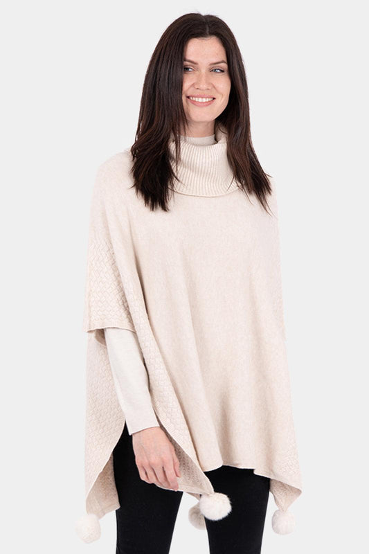 Cowl Neck Knit Pom-Pom Poncho