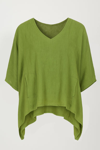 Linen V Neck Batwing Top