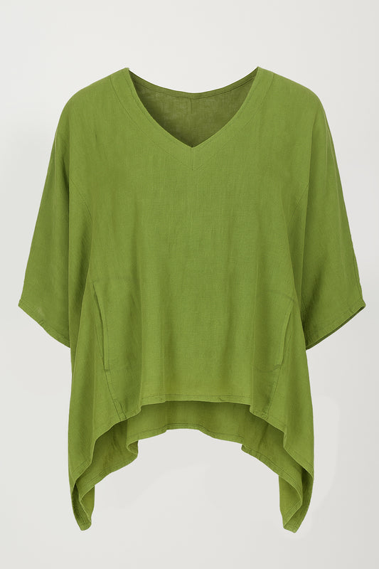 Linen V Neck Batwing Top