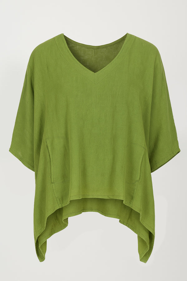 Linen V Neck Batwing Top
