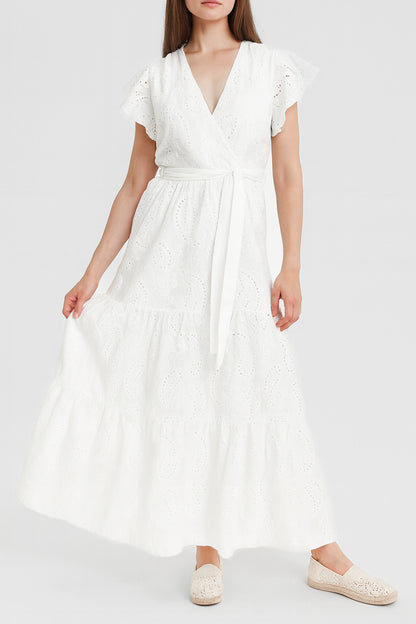 Anglaise Frill Sleeve Cotton Maxi Dress