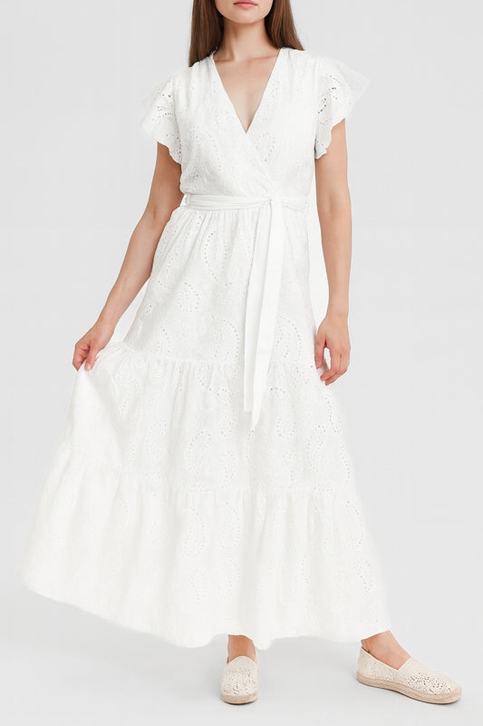 Anglaise Frill Sleeve Cotton Maxi Dress