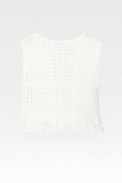 Button Up Cropped Crochet Tassle Vest