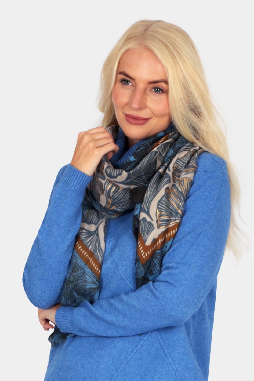 Leaf Print Lightweight Scarf - Fenella