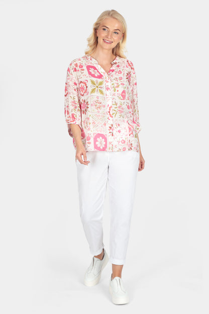 Button Back Printed Blouse
