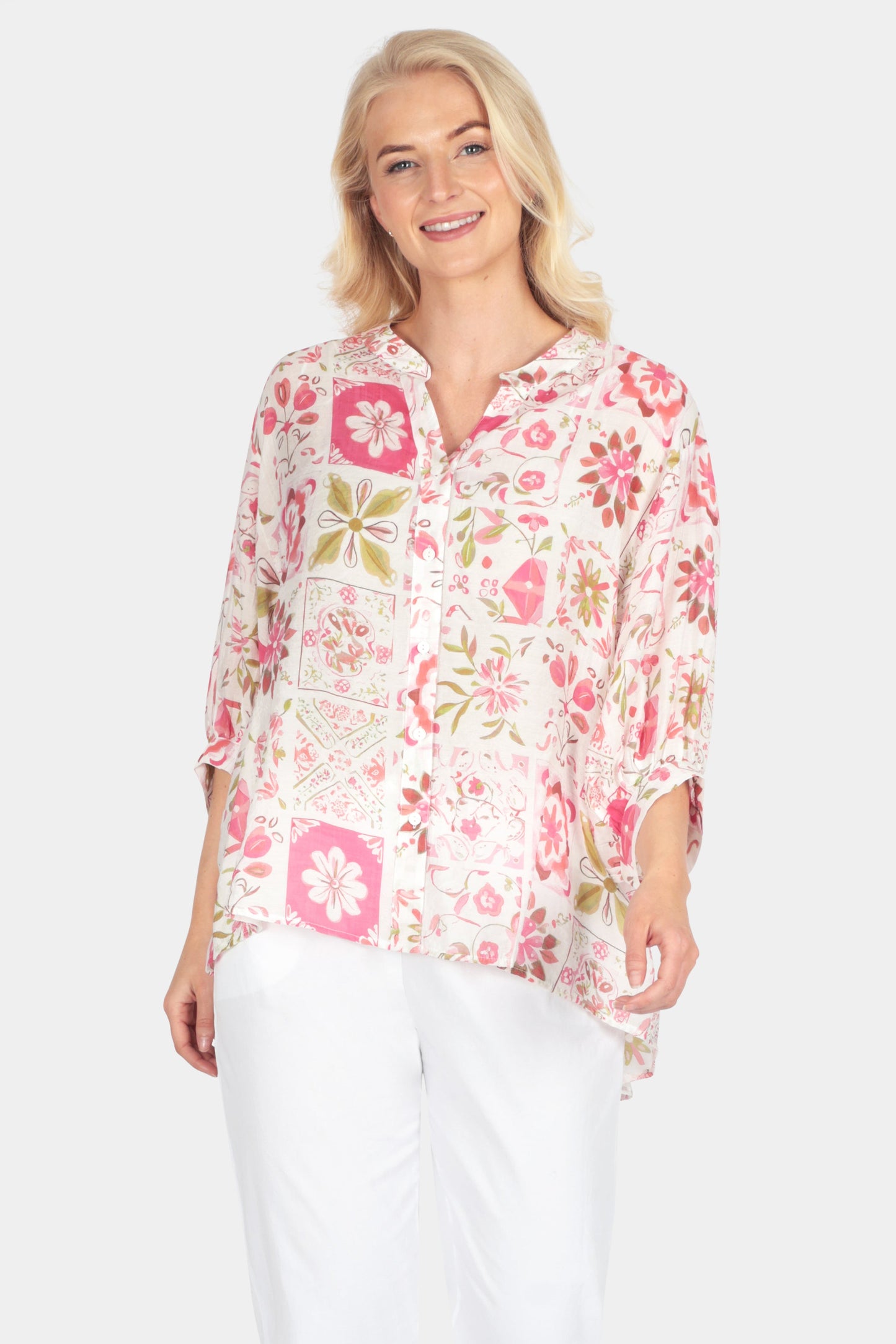 Button Back Printed Blouse
