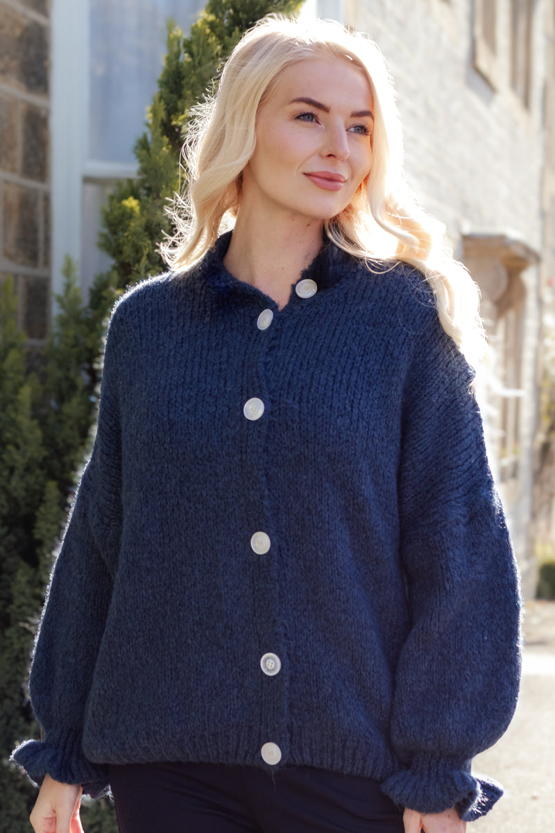 Fluffy Alpaca Frill Cuff Cardigan