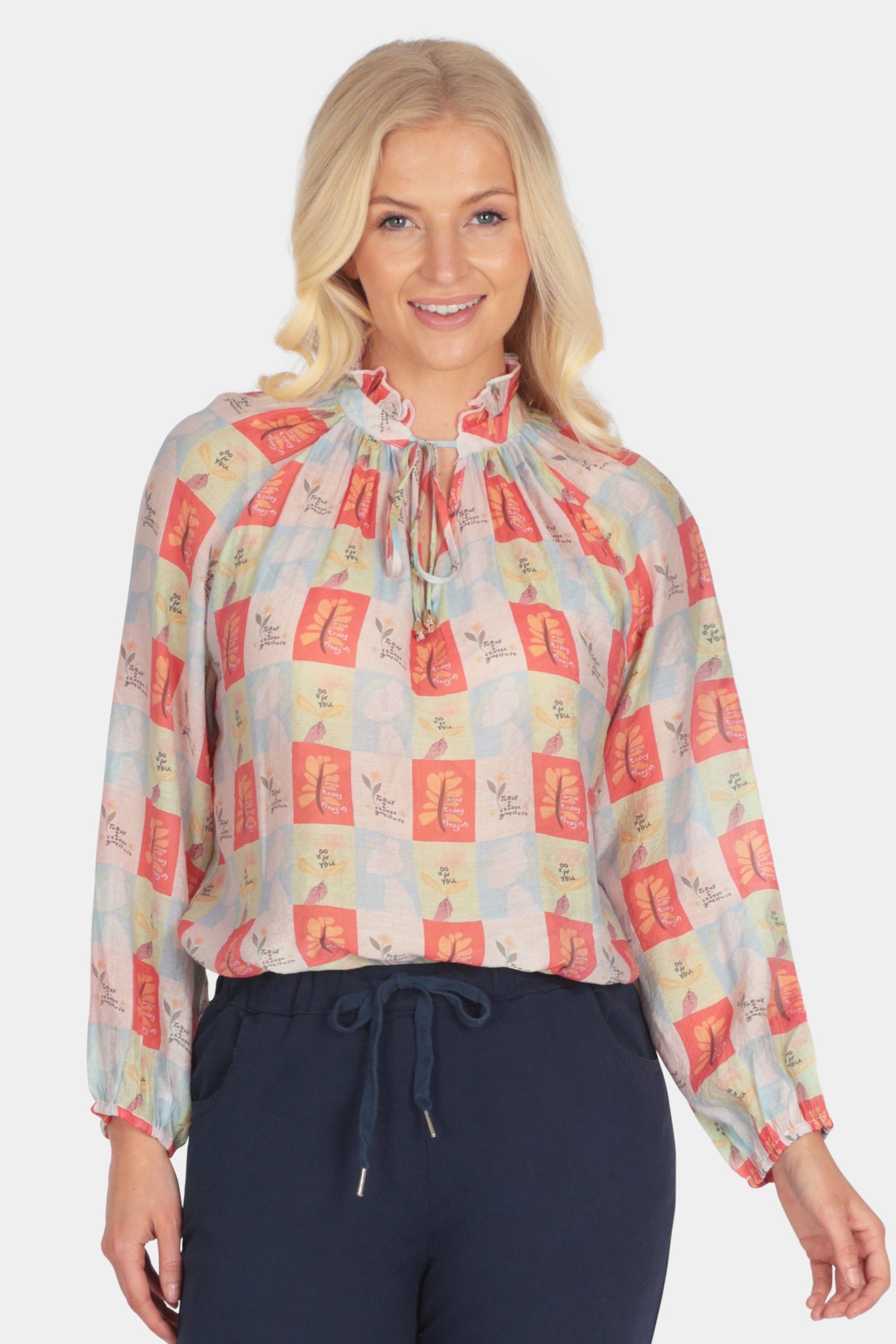 Tempo Frill Neck Blouse - Fenella