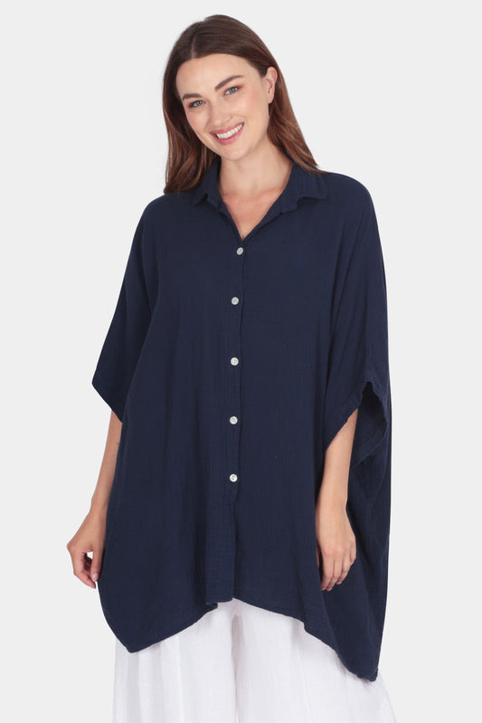 Bella Relaxed Drape Cotton Shirt