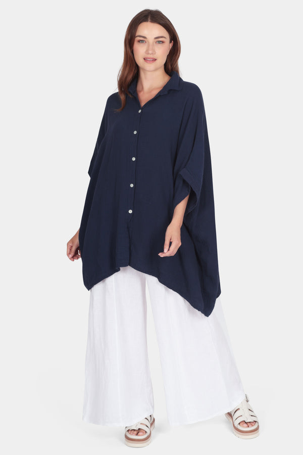 Bella Relaxed Drape Cotton Shirt