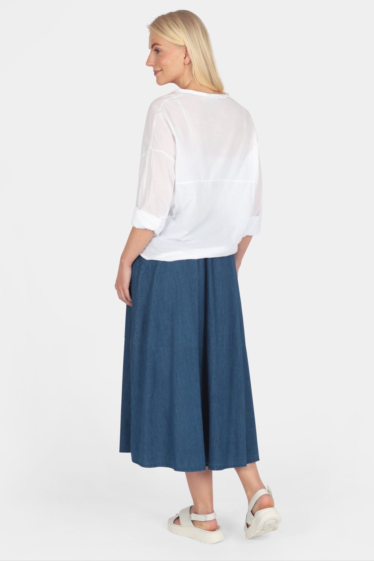 Denim Panel A-Line Skirt