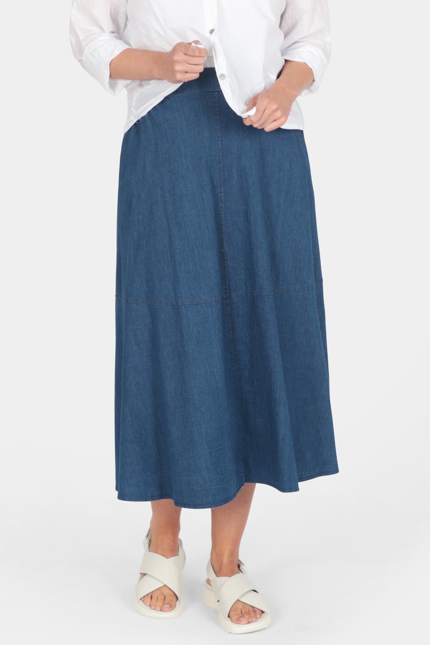 Denim Panel A-Line Skirt