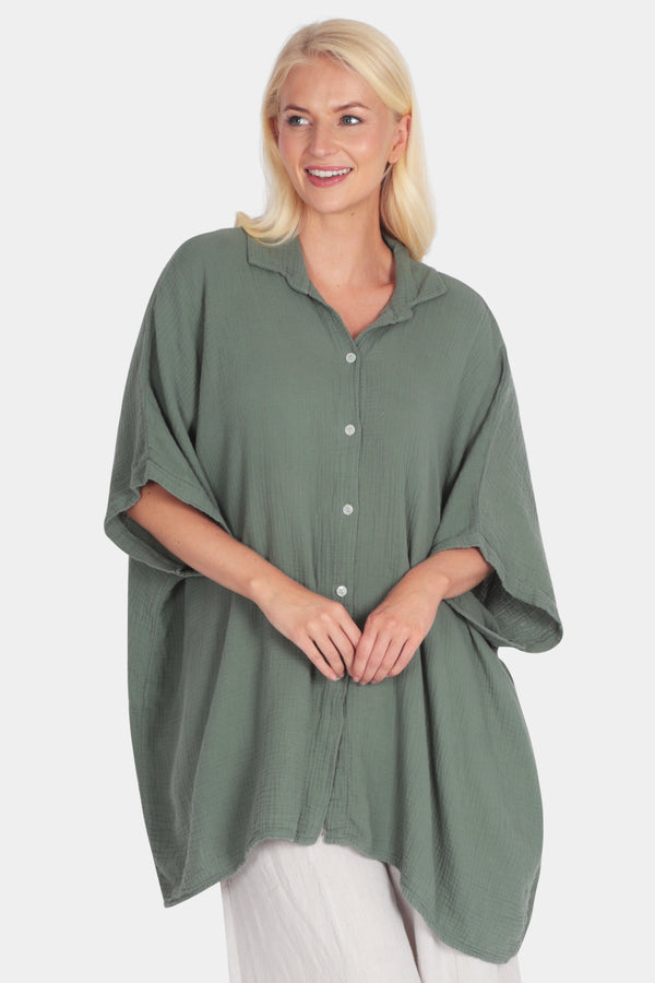 Bella Relaxed Drape Cotton Shirt