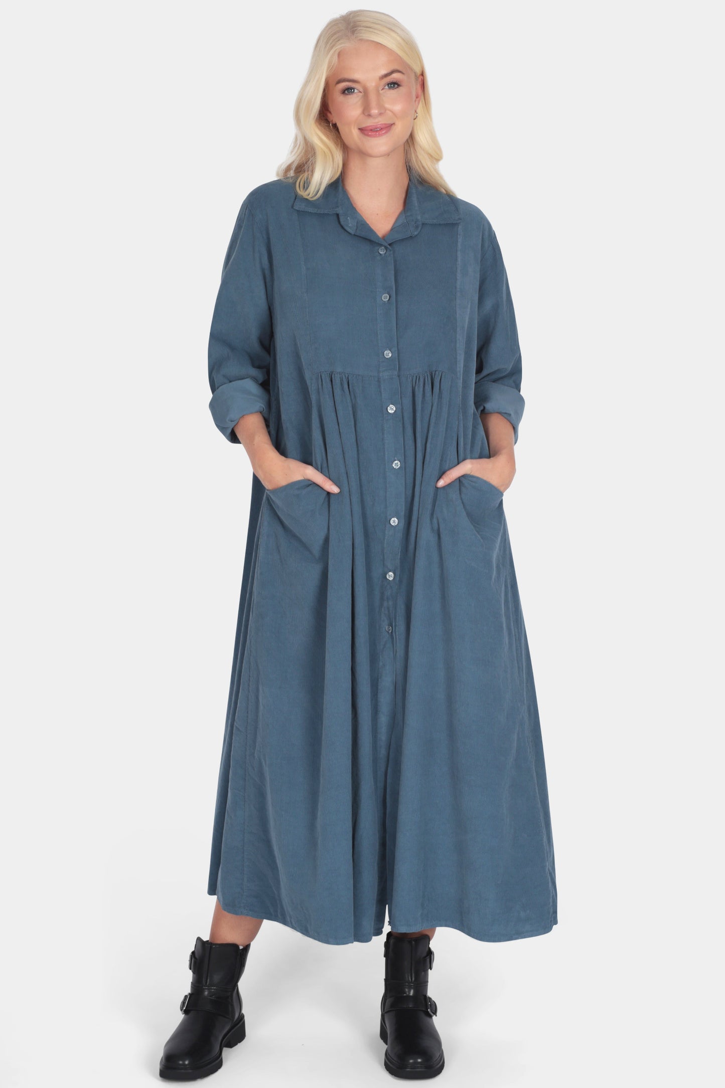 Cotton Corduroy Shirt Collar Dress