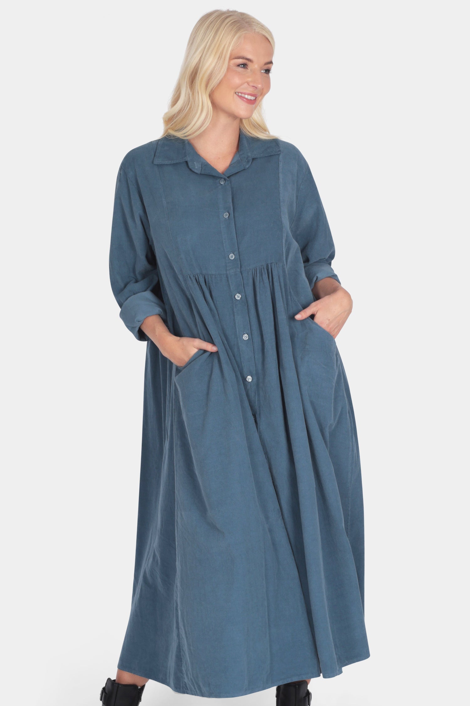 Cotton Corduroy Shirt Collar Dress