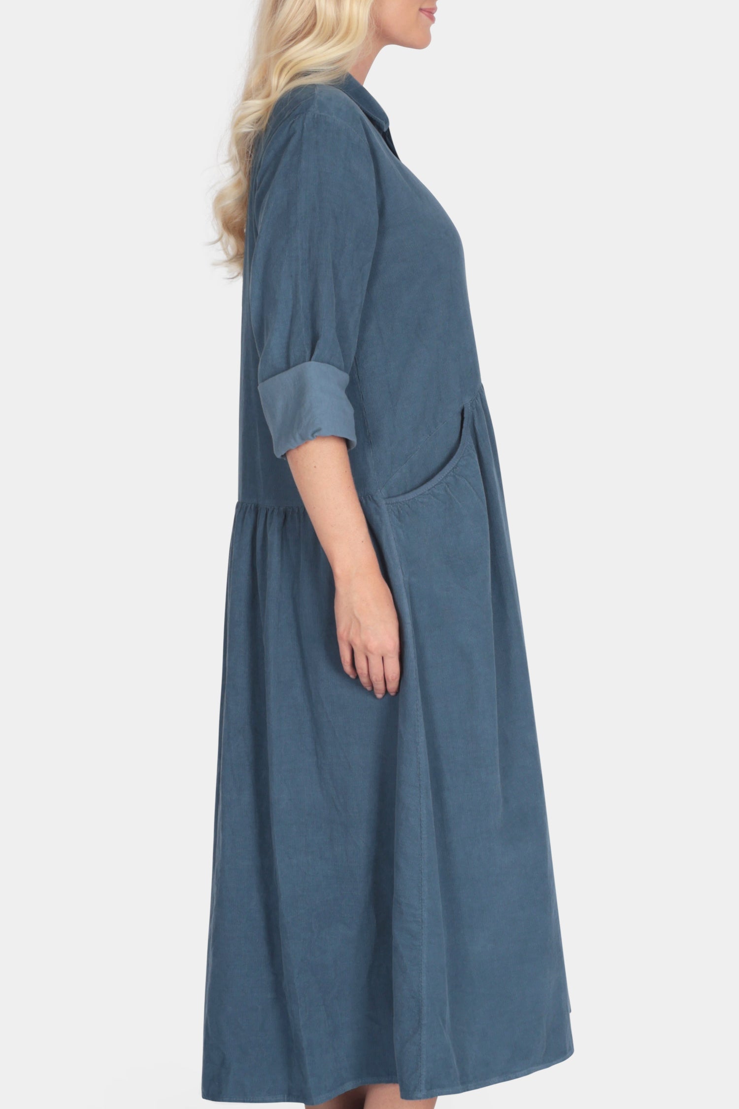 Woman wearing a blue dress 