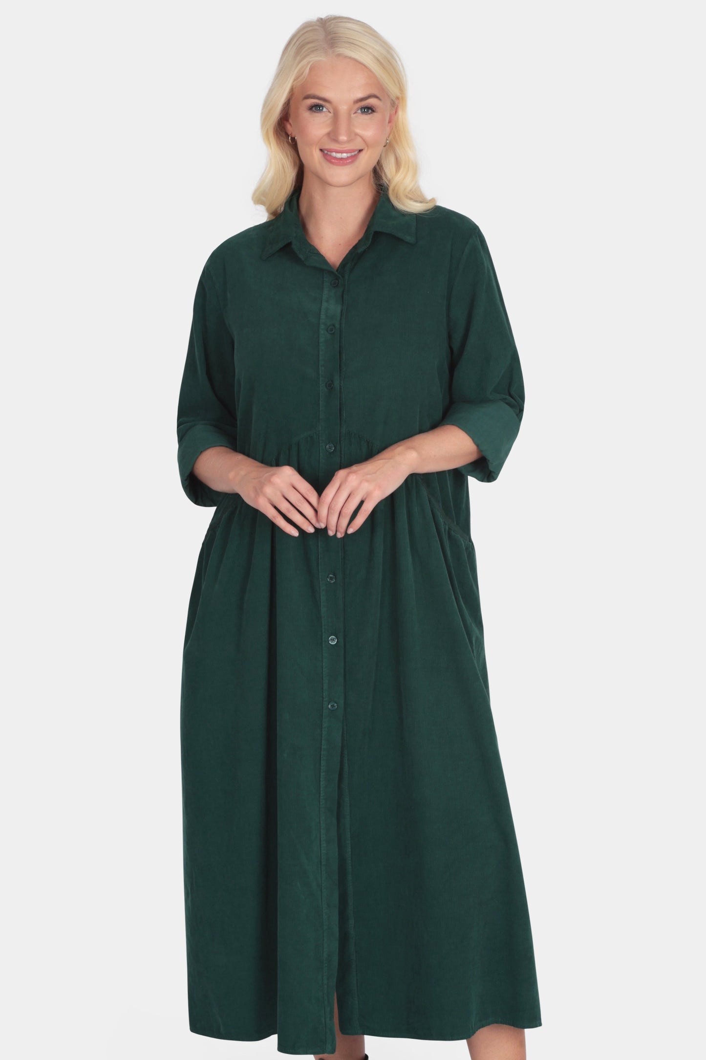 Cotton Corduroy Shirt Smock Dress