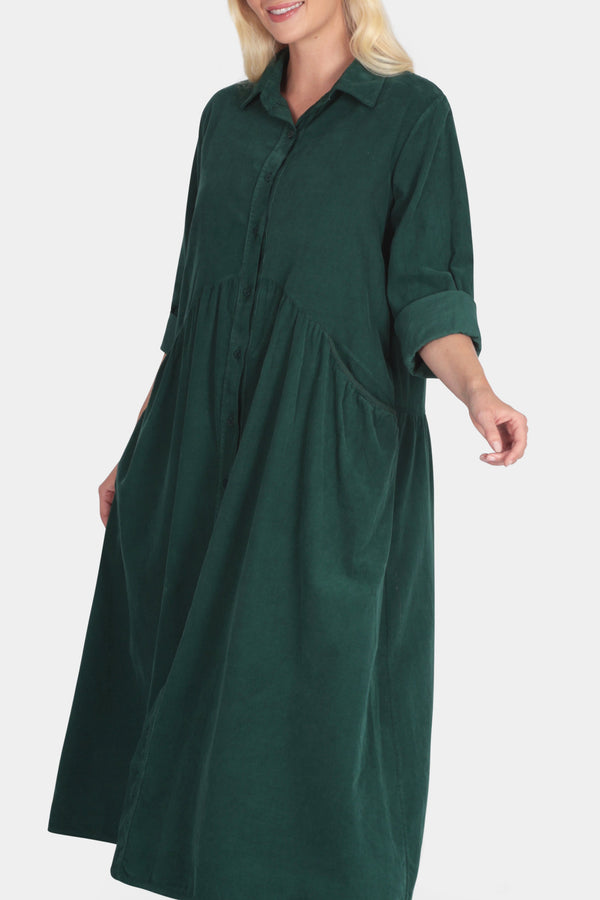 Cotton Corduroy Shirt Smock Dress