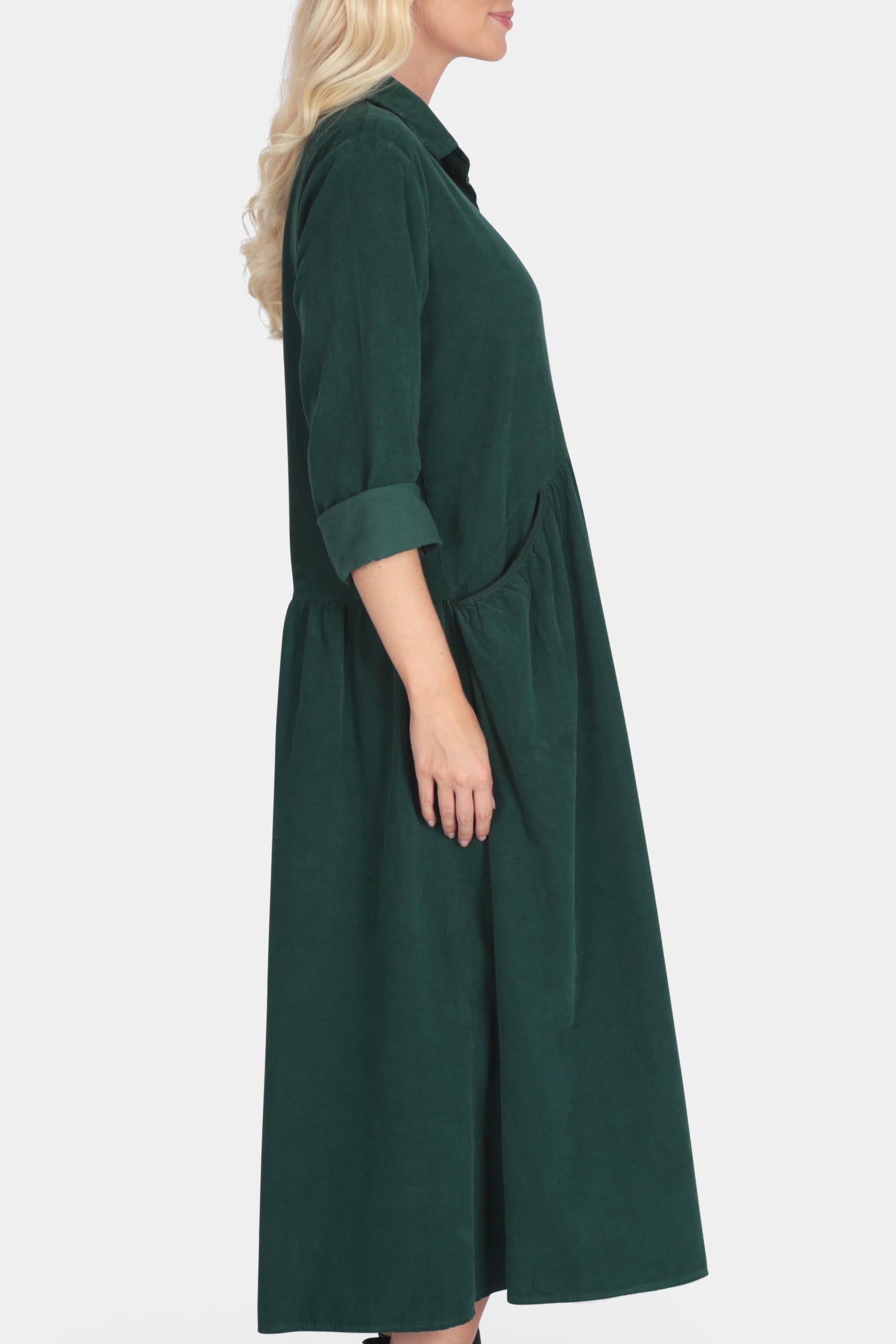 Woman wearing a green dress 