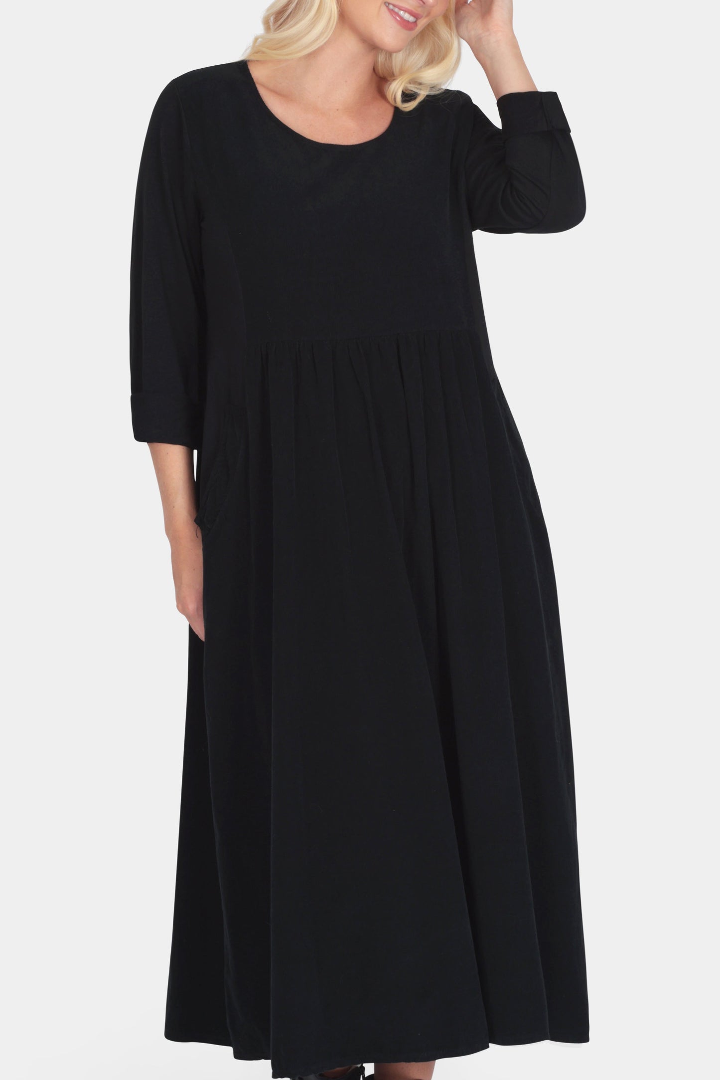 Cotton Corduroy Round Neck Dress