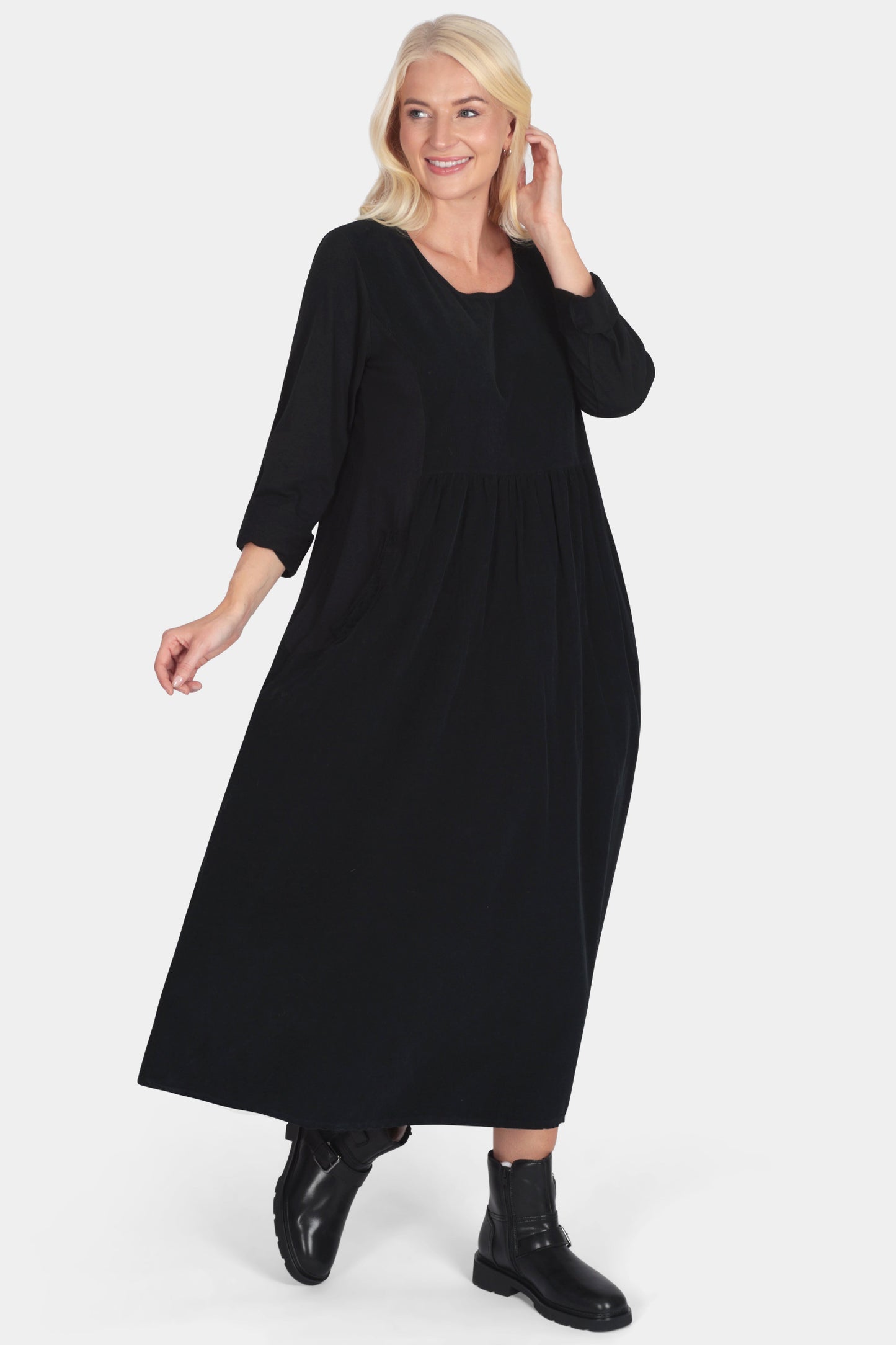 Cotton Corduroy Round Neck Dress